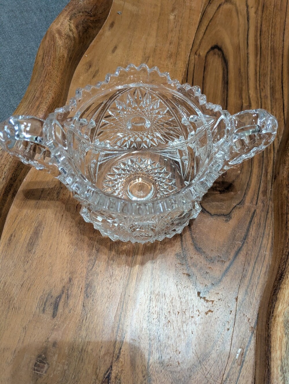 Cut Glass Sugar Bowl with Decorative Handles - Clear